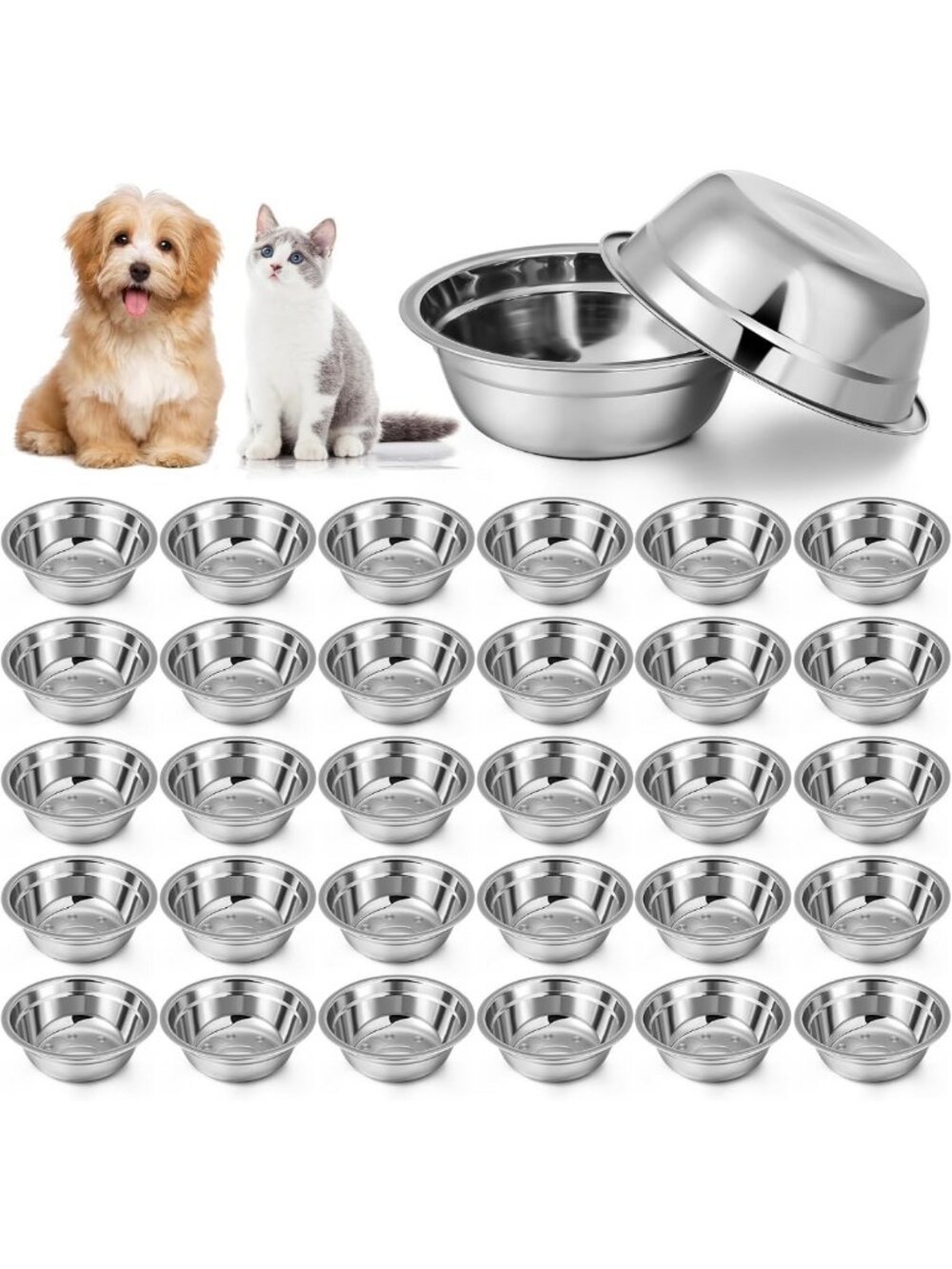 30 Pcs Stainless Steel Dog Bowls Set - 16 oz Pet Bowls for Puppies & Cats